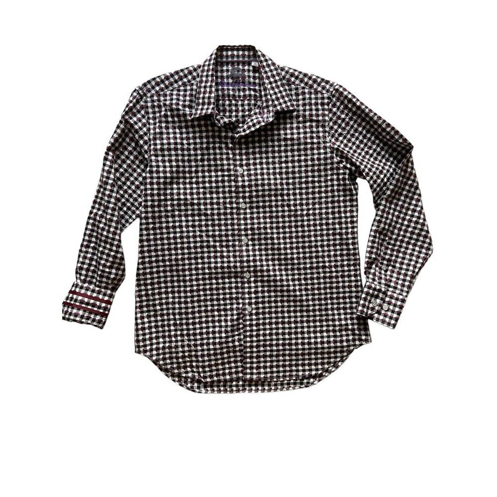 Robert Graham Men Button Down Shirt Size M Black Burgundy Checkered Style Casual